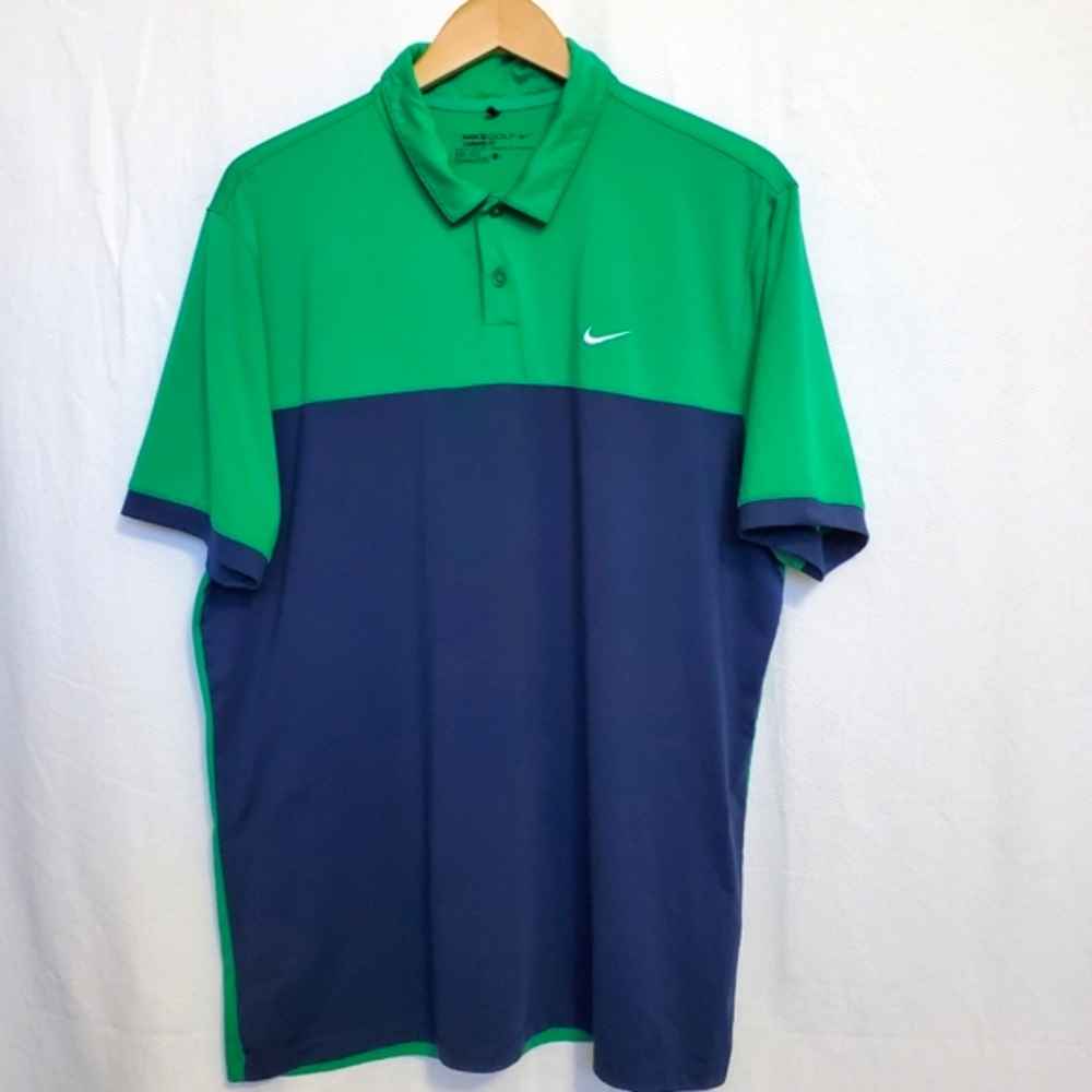 Nike Golf Dri Fit Polo Shirt Green Blue Colorblock Mens Large